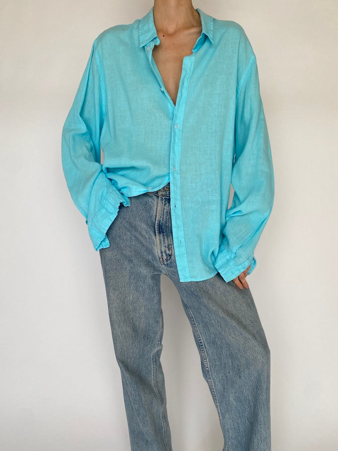 Vintage oversized turquoise linen shirt 5443
