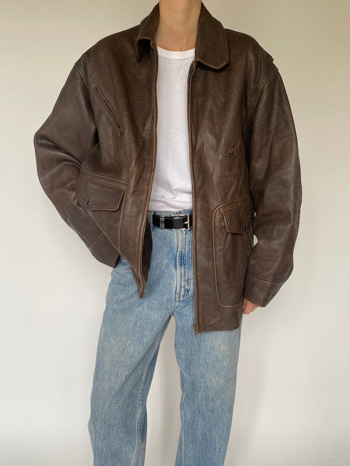 Vintage oversized leather jacket in brown 5347