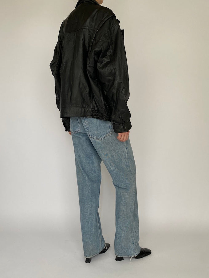 Vintage black leather jacket 5377