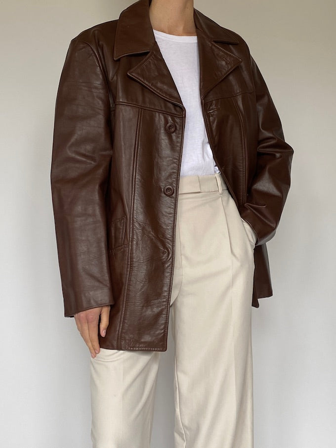 Vintage leather jacket in dark brown 5595