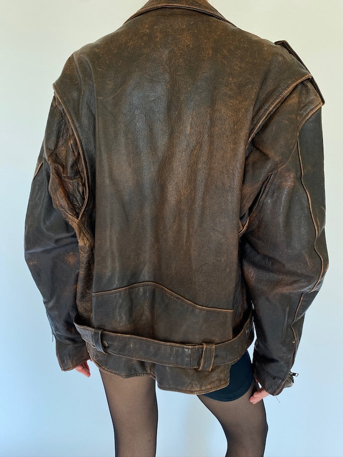 Vintage moto leather jacket in brown 5749