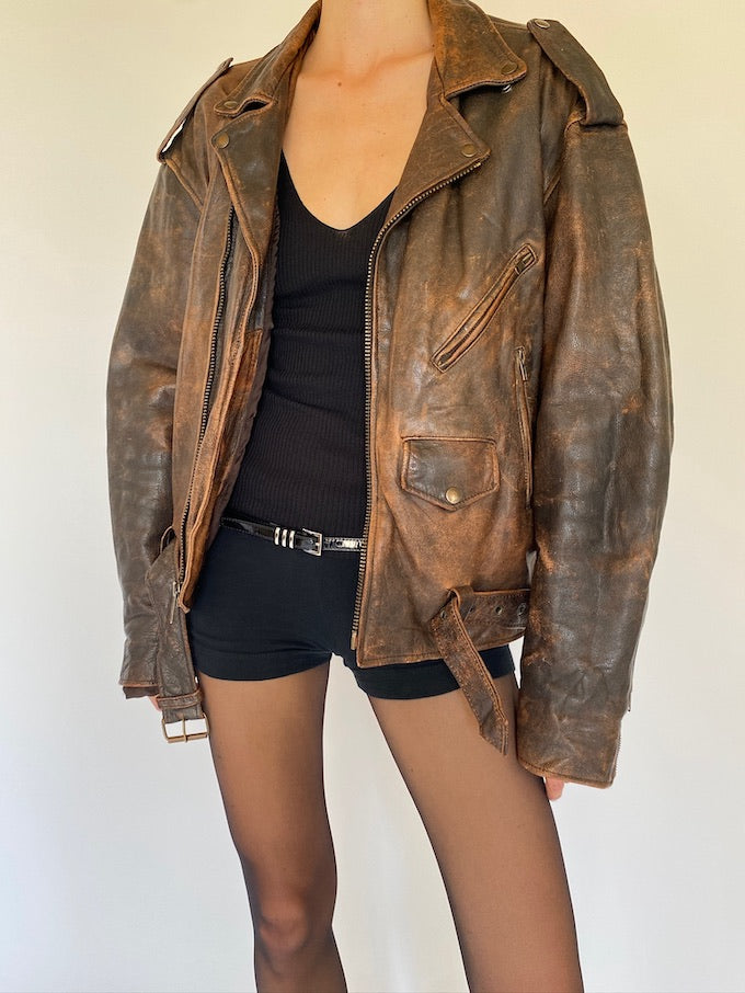 Vintage moto leather jacket in brown 5749