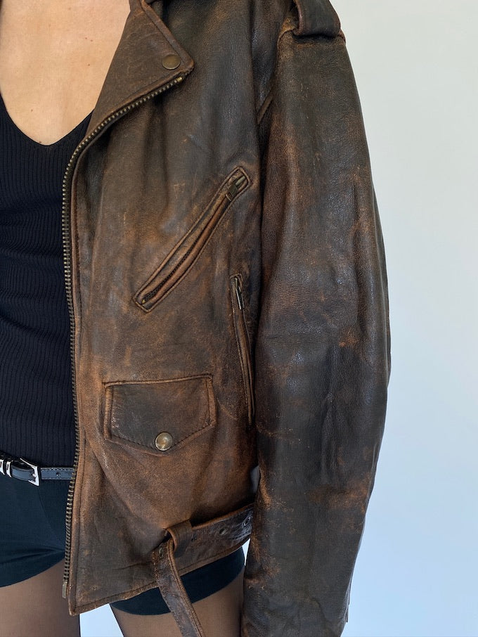 Vintage moto leather jacket in brown 5749