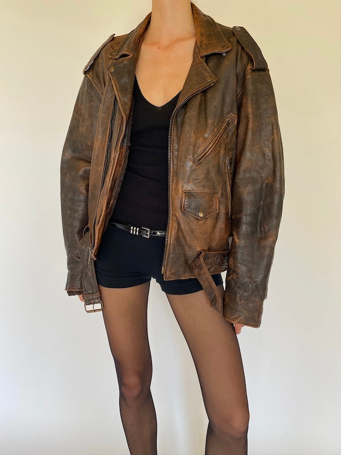 Vintage moto leather jacket in brown 5749