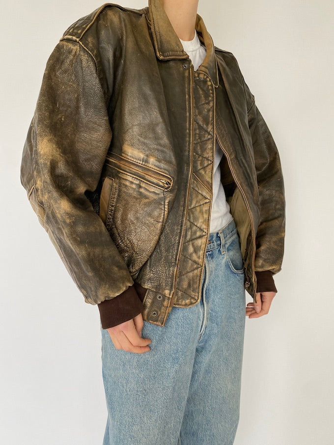 Vintage distressed leather jacket in brown 5364