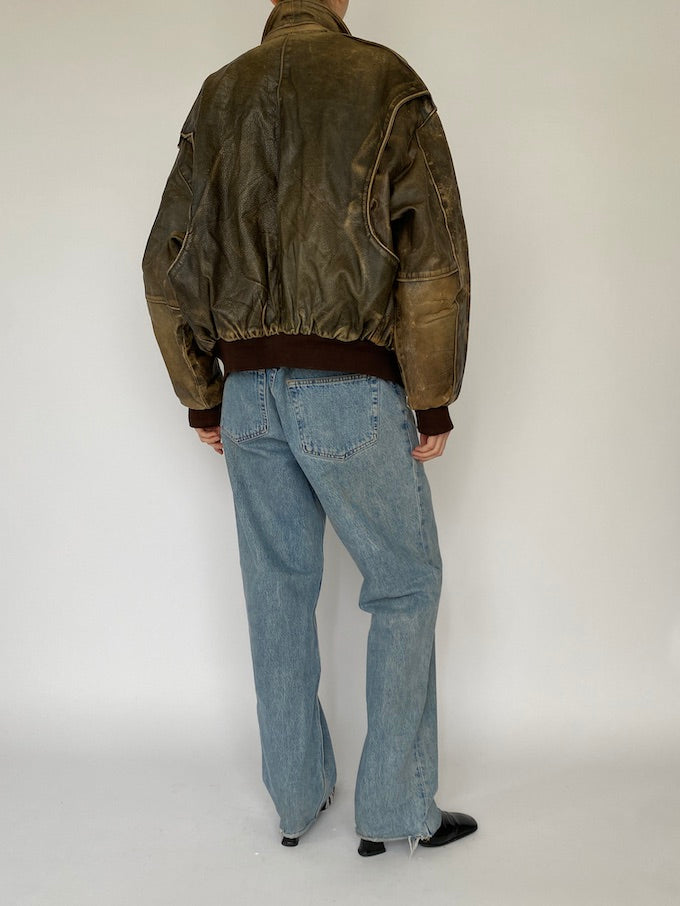 Vintage distressed leather jacket in brown 5364