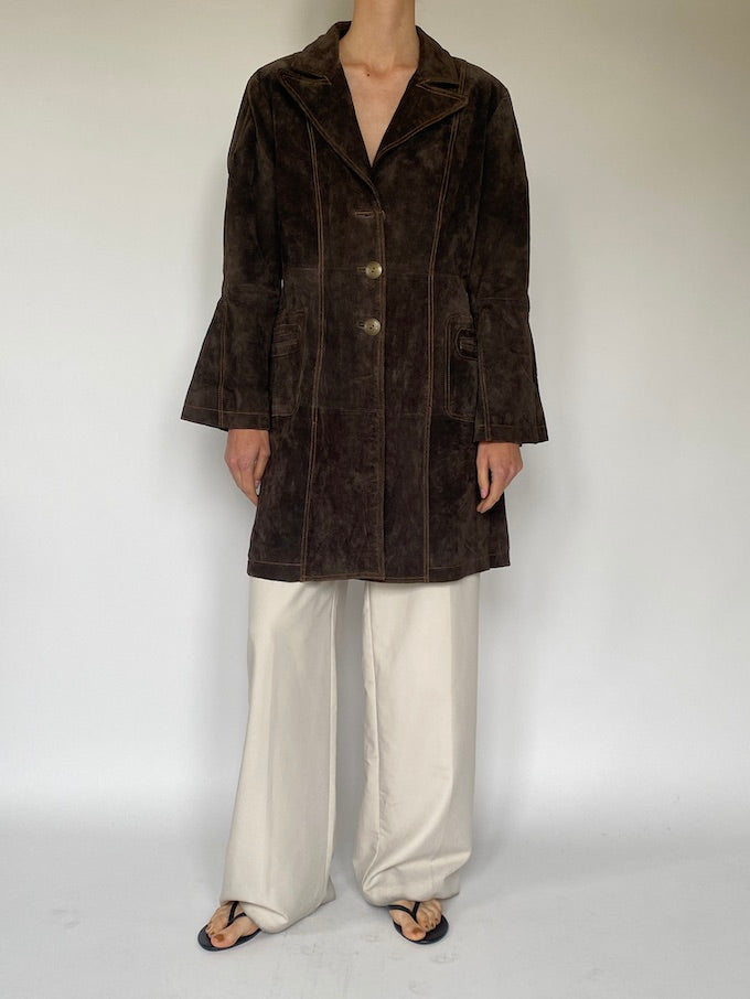 Vintage suede leather jacket in dark brown 5593