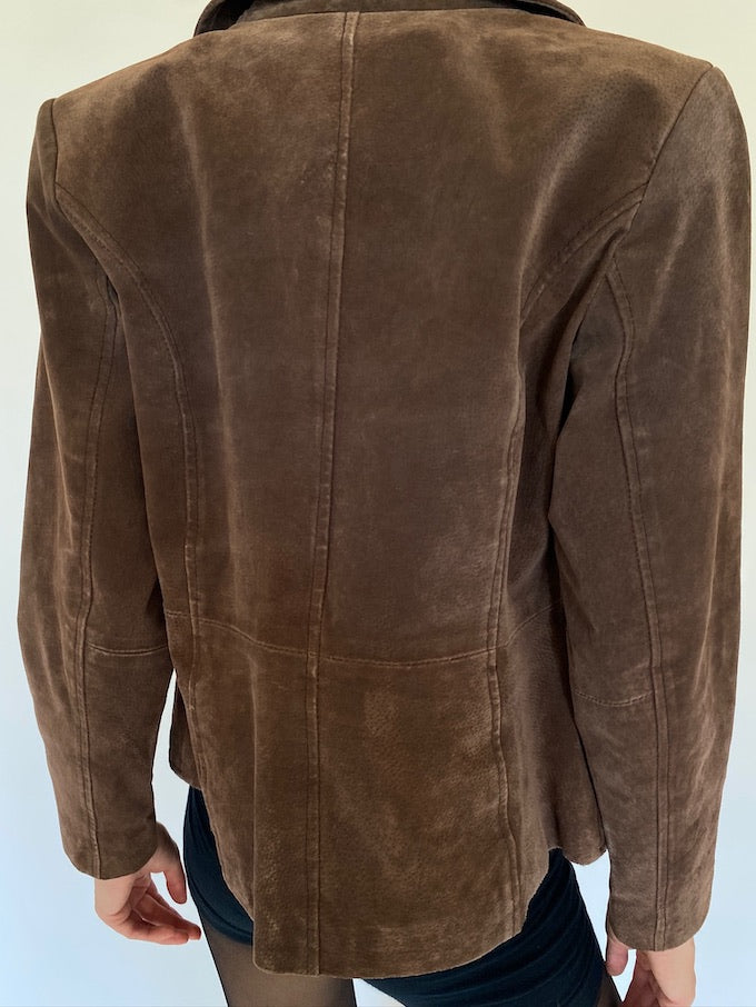 Vintage suede leather jacket in dark brown 5750
