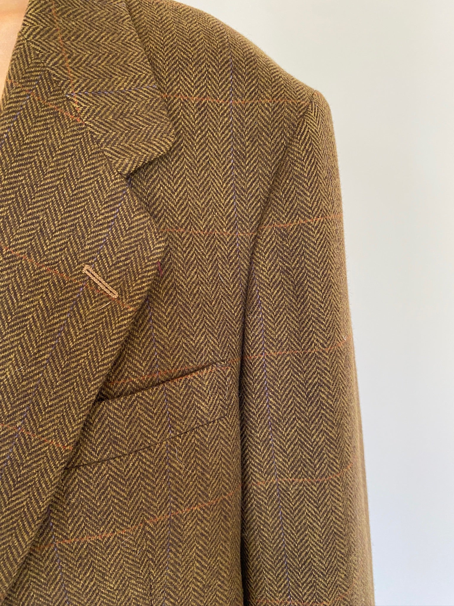 Vintage checked wool blazer in brown 5739