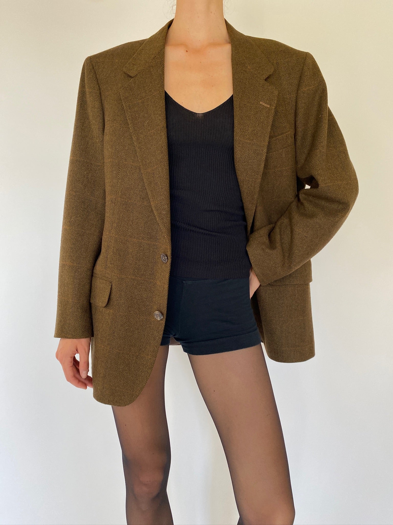 Vintage checked wool blazer in brown 5739