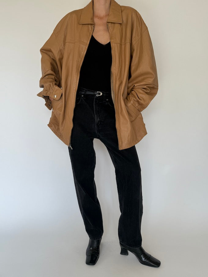 Vintage oversized beige leather jacket 5410