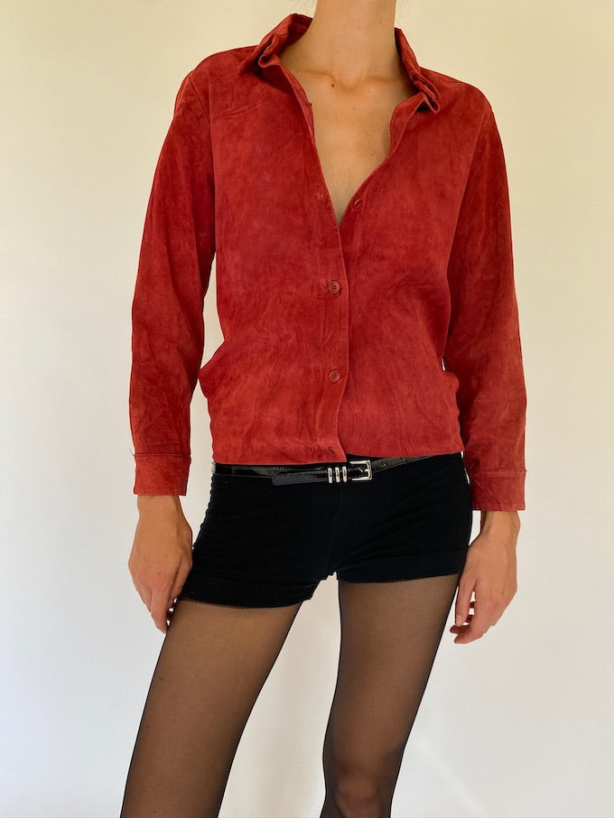 Vintage suede leather shirt in red 0707