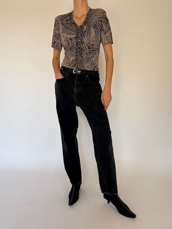 Vintage brown patterned short-sleeve top 4078