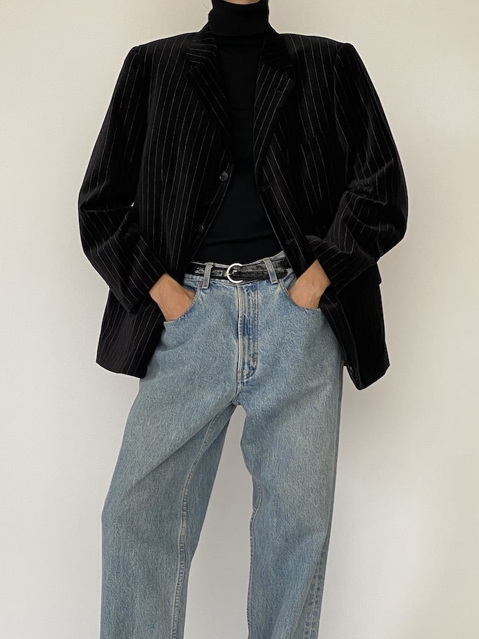 Vintage Pinstriped Velvet Blazer 5297