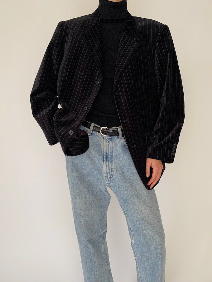 Vintage Pinstriped Velvet Blazer 5297