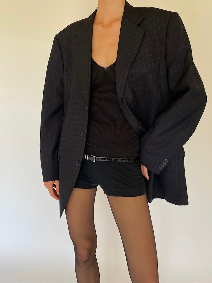 Vintage oversized pinstriped blazer in black 5730