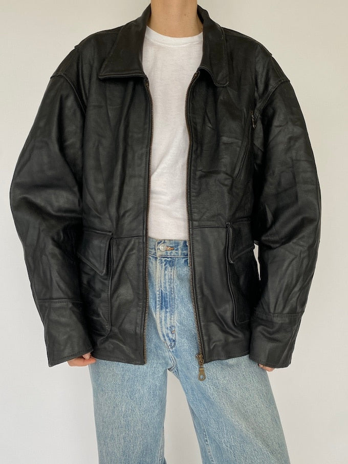 Vintage Oversized Black Leather Jacket 5412