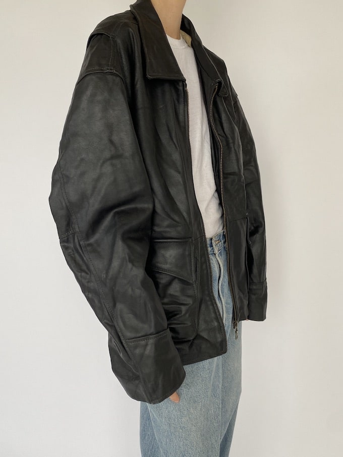 Vintage Oversized Black Leather Jacket 5412