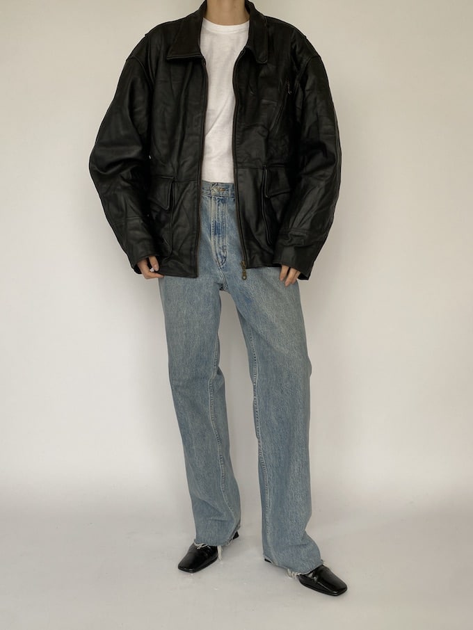 Vintage Oversized Black Leather Jacket 5412