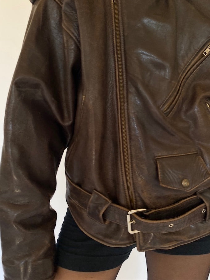 Vintage oversized leather jacket in brown 5751