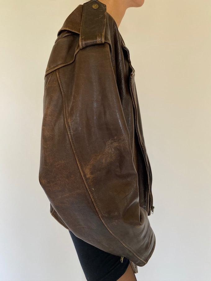 Vintage oversized leather jacket in brown 5751