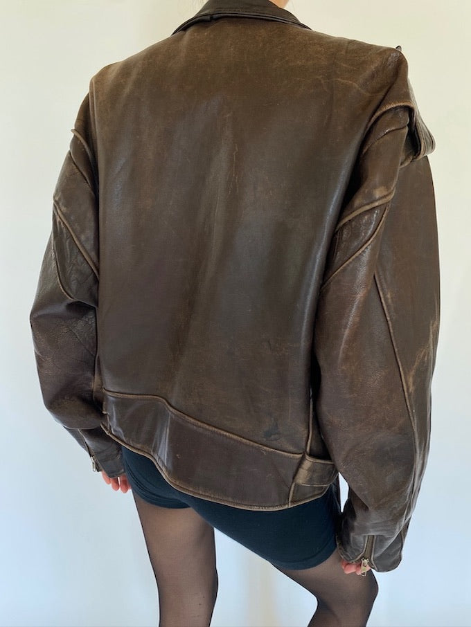 Vintage oversized leather jacket in brown 5751