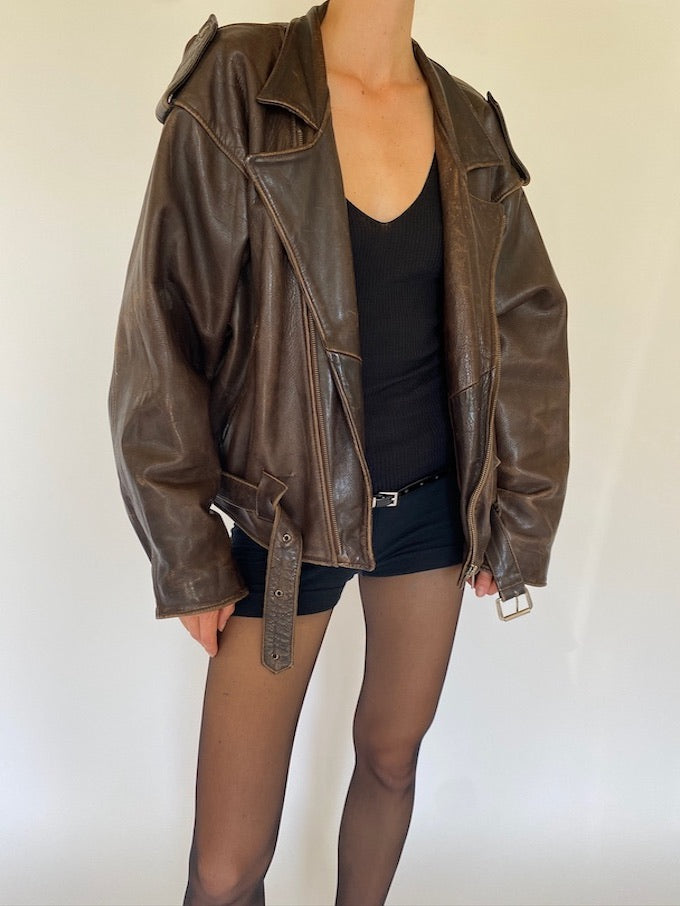 Vintage oversized leather jacket in brown 5751