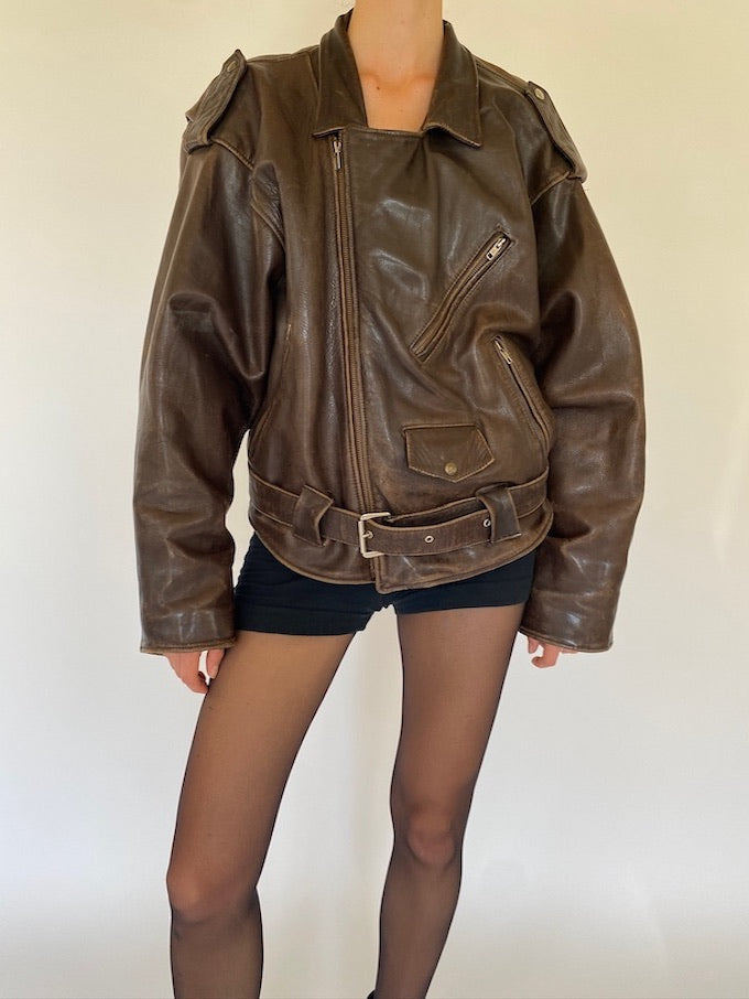 Vintage oversized leather jacket in brown 5751