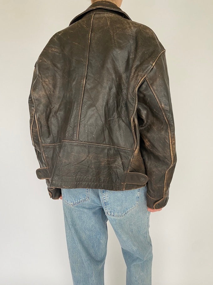 Vintage distressed leather jacket in brown 5387