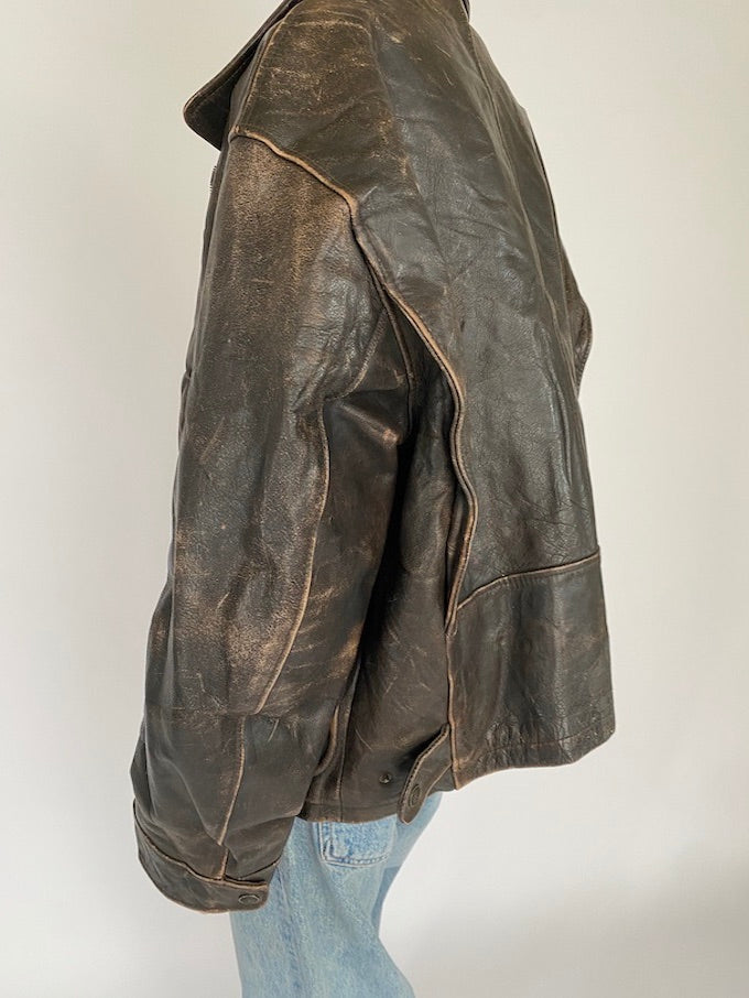 Vintage distressed leather jacket in brown 5387