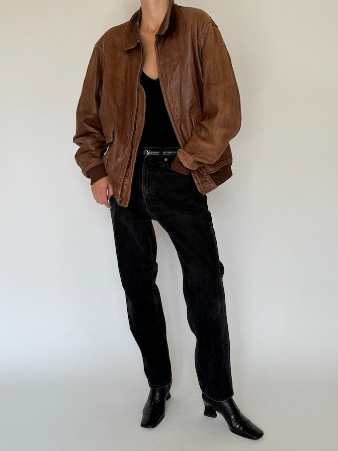 Vintage oversized leather jacket in brown 5451