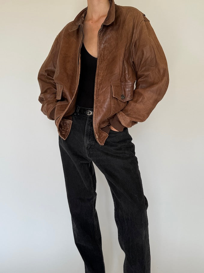 Vintage oversized leather jacket in brown 5451