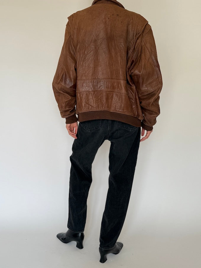 Vintage oversized leather jacket in brown 5451