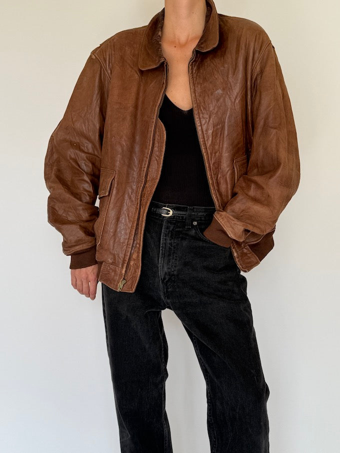 Vintage oversized leather jacket in brown 5451
