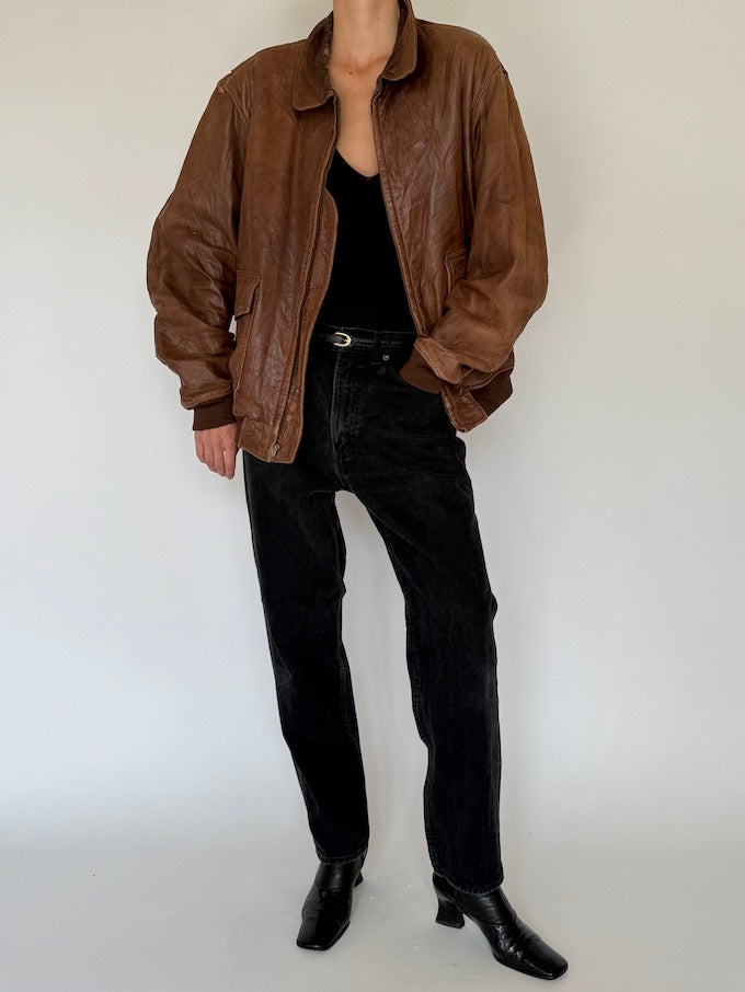 Vintage oversized leather jacket in brown 5451