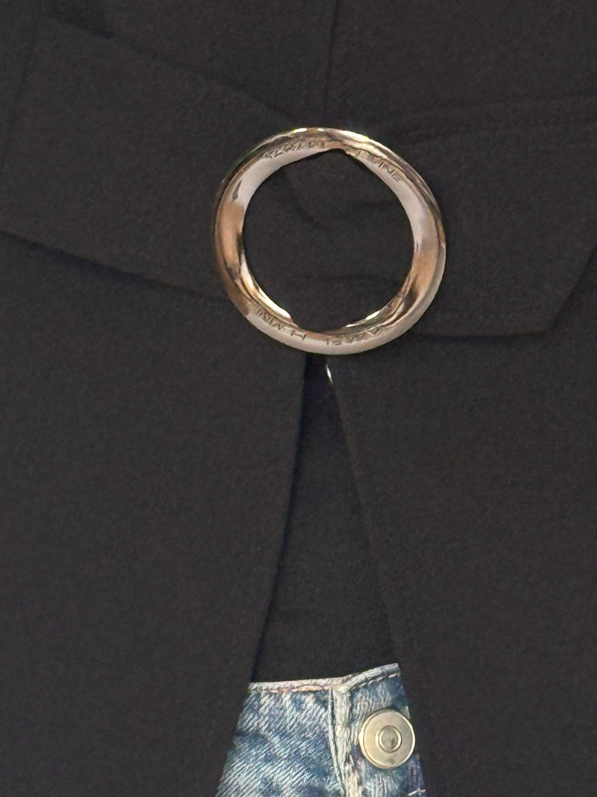 Vintage belted fitted blazer black silver-tone ring buckle detail