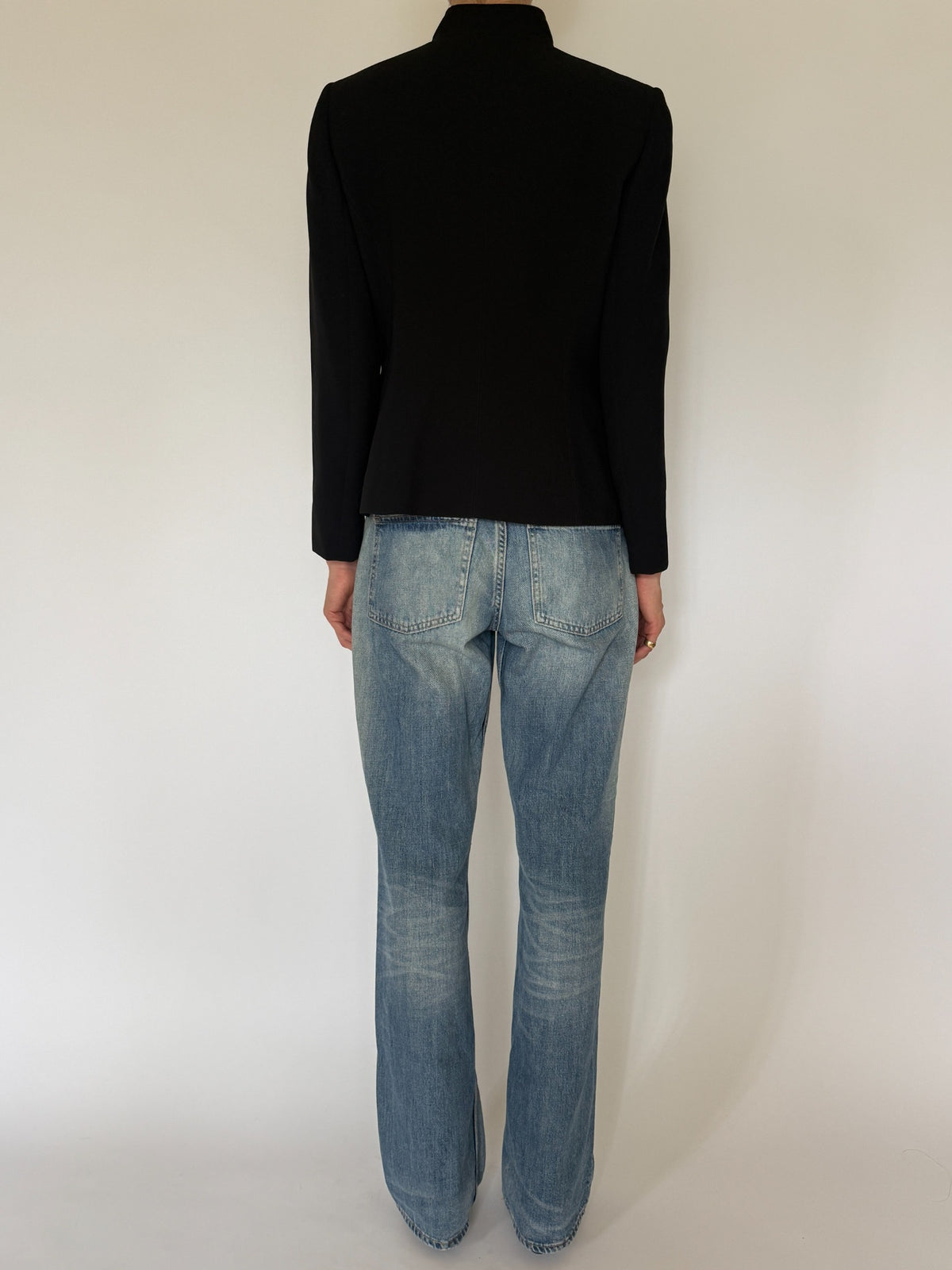 Vintage belted fitted blazer black back view