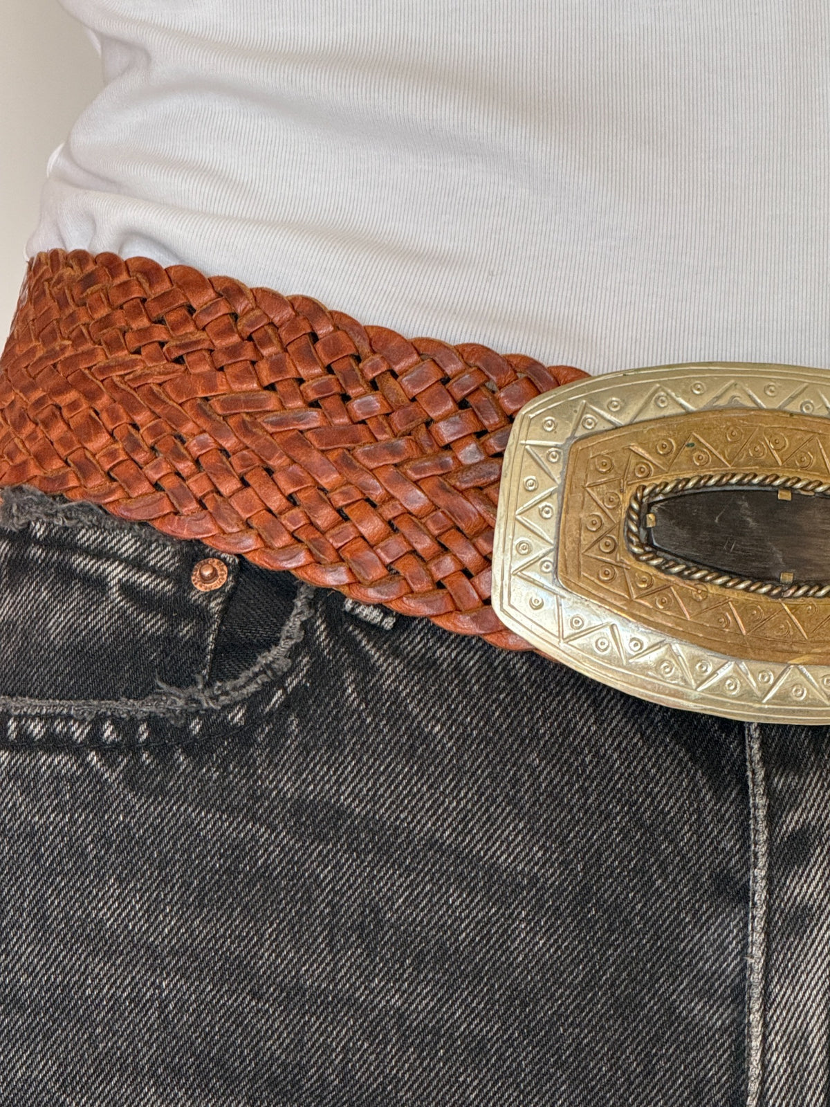 Vintage braided western belt woven detail
