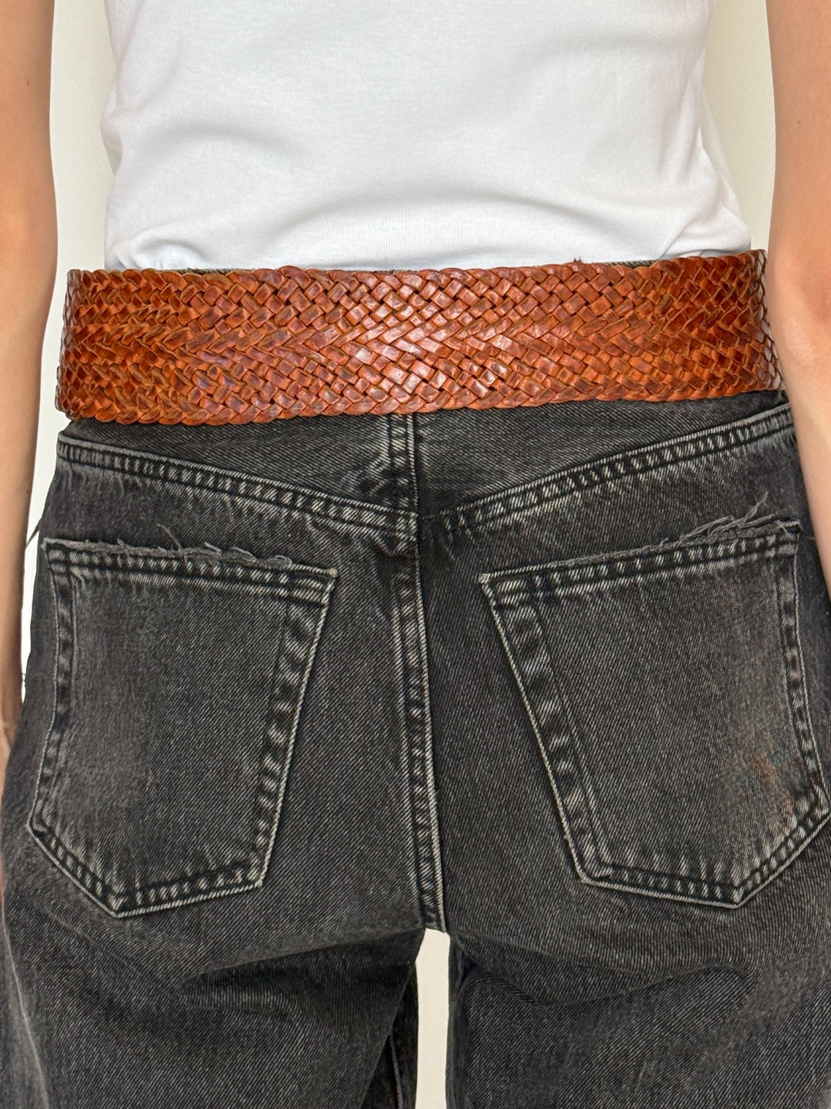 Vintage braided western belt brown back view