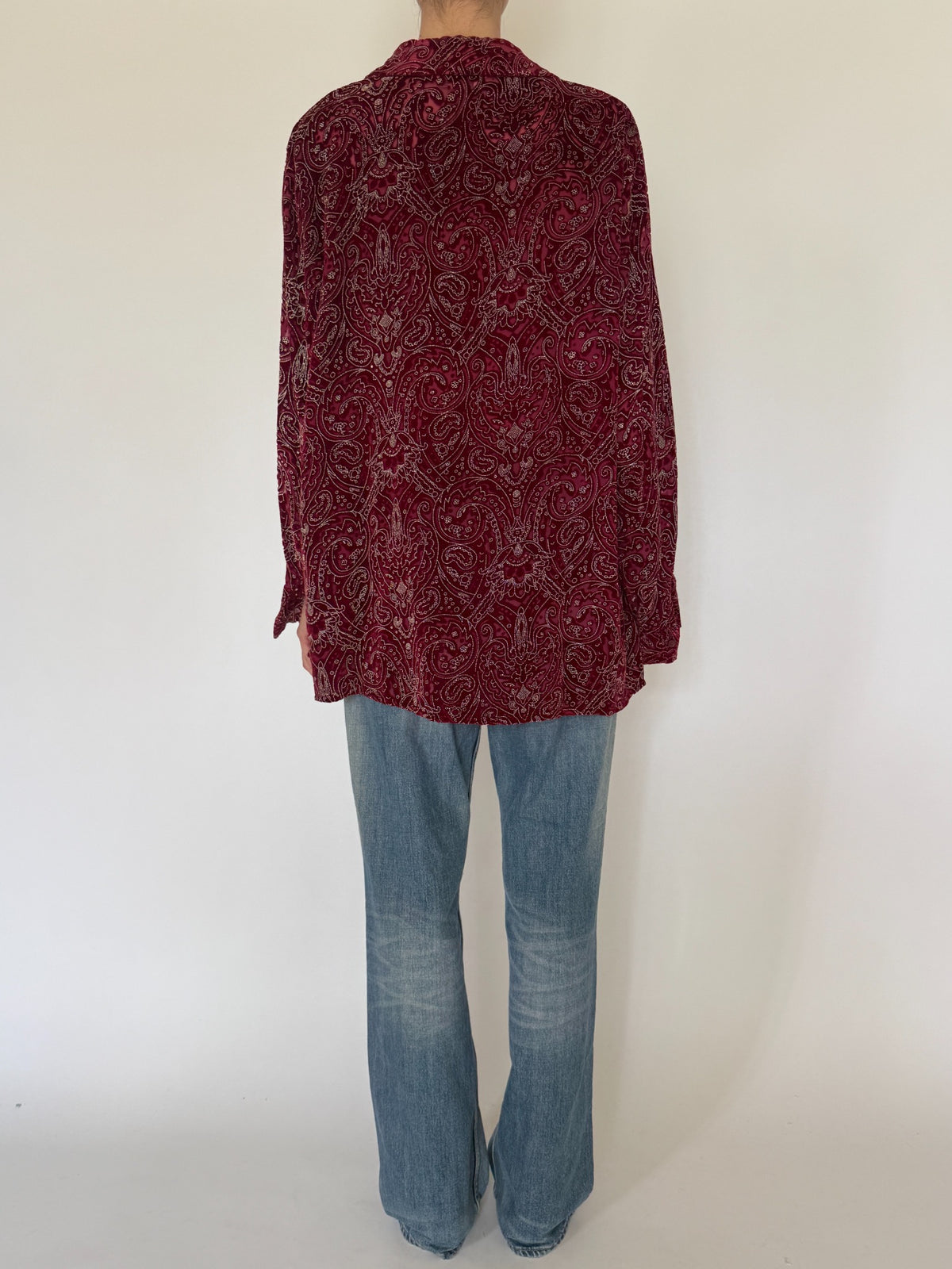 Vintage burgundy paisley shirt back view