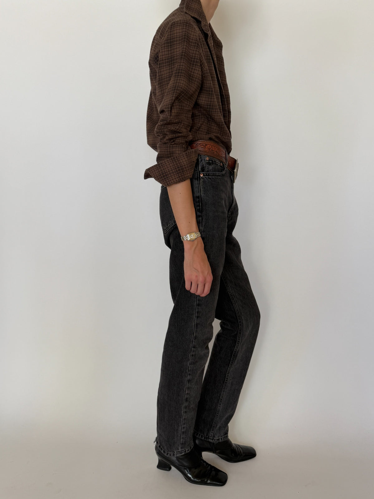 Vintage Calvin Klein plaid shirt side view