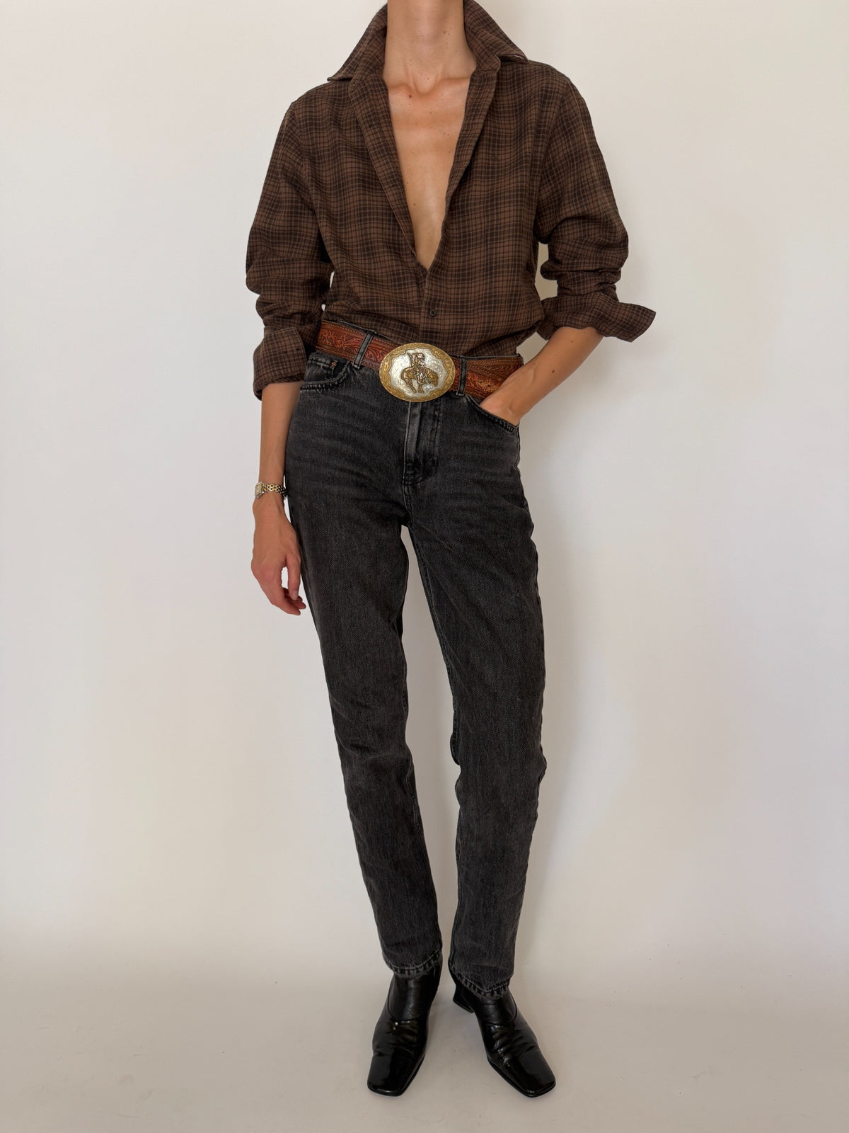 Vintage Calvin Klein plaid shirt full front view