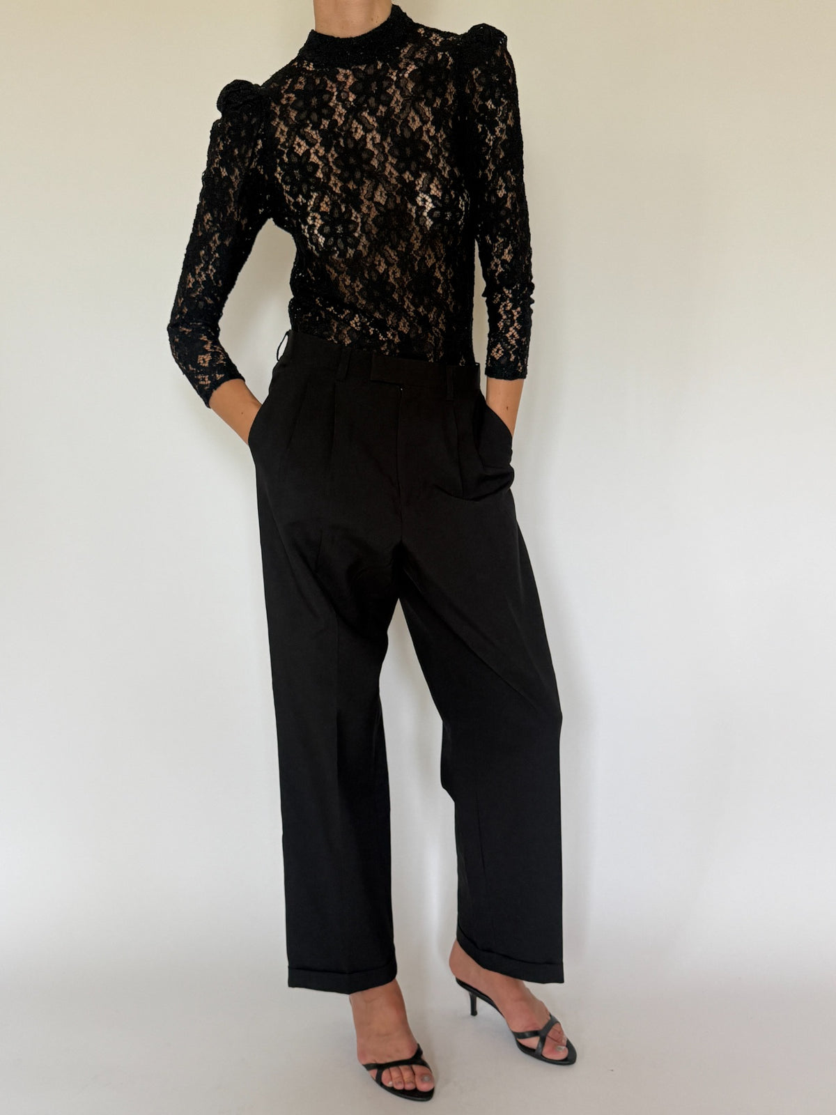 Vintage lace top black front view