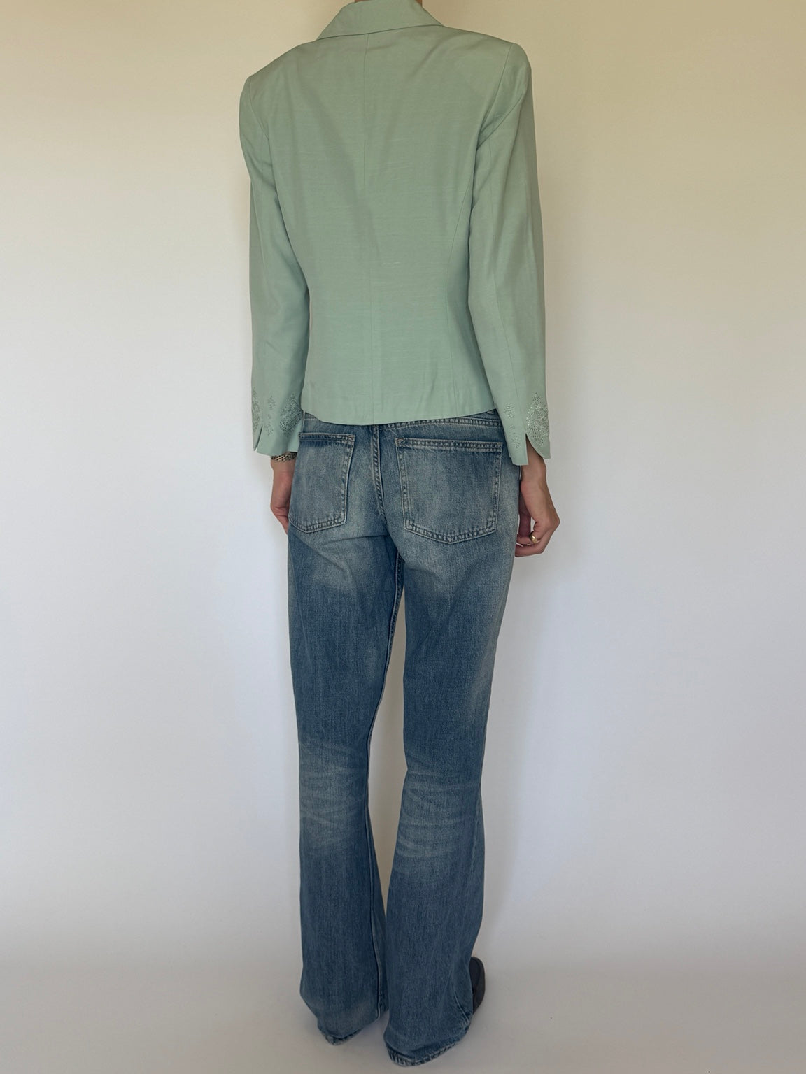 Vintage mint embroidered fitted jacket back view