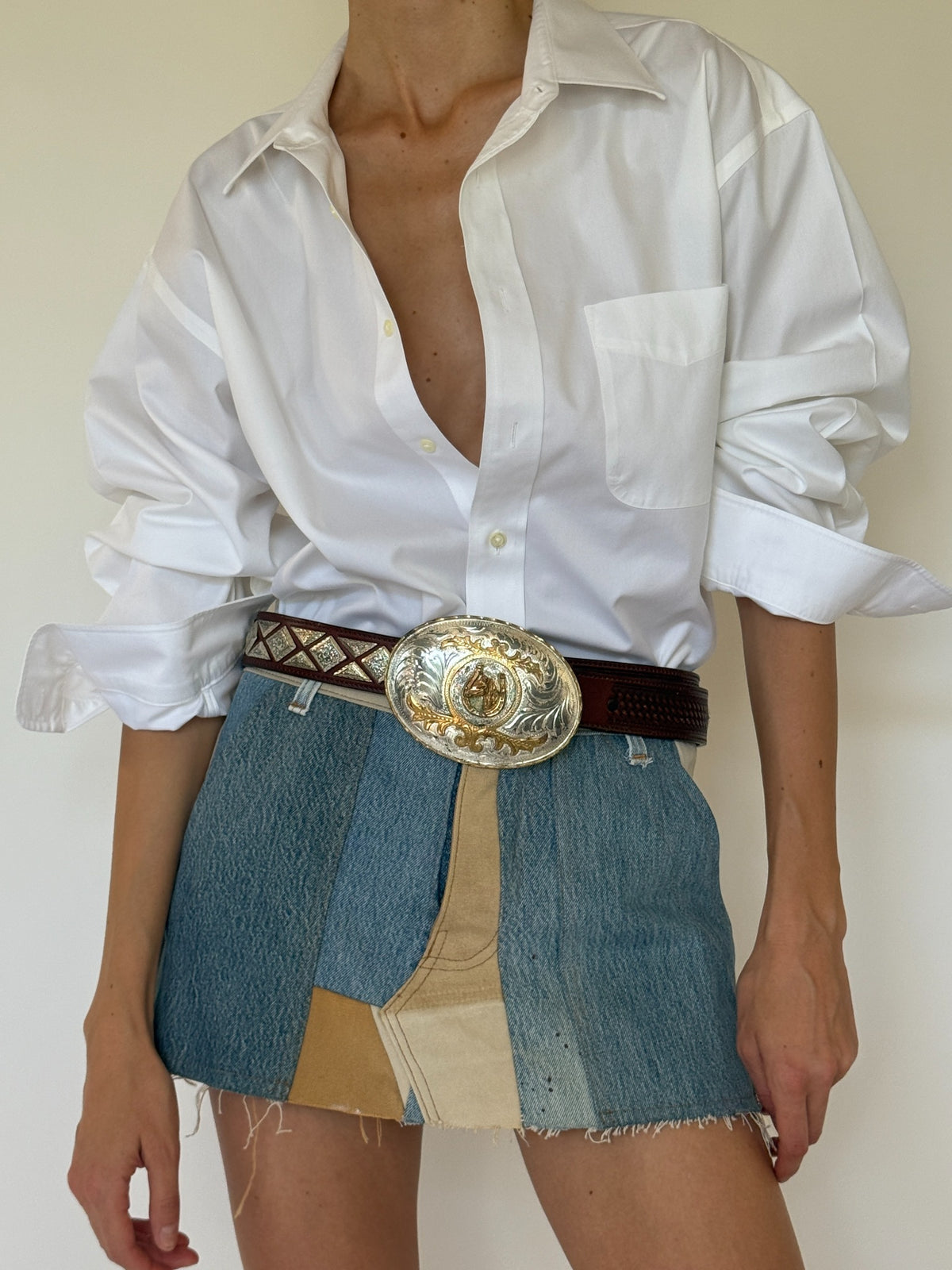 Vintage white oversized cotton button-up shirt back view