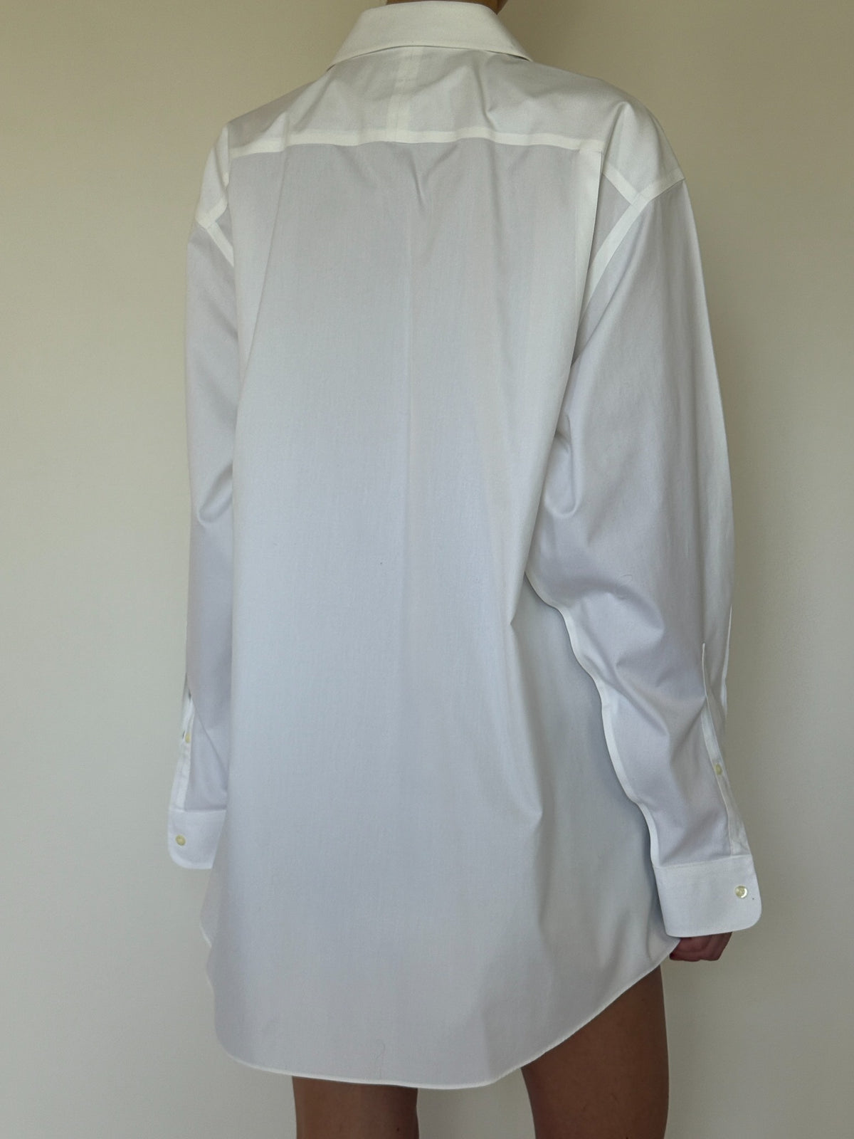 Vintage white oversized cotton shirt chest pocket and button detail