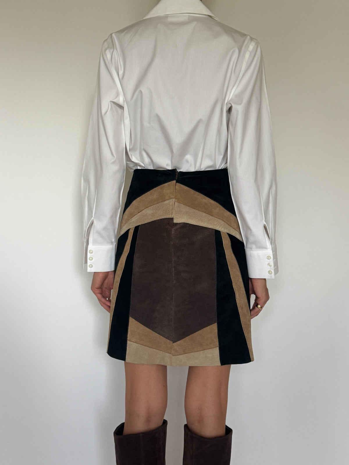 Vintage patchwork leather mini skirt full back view
