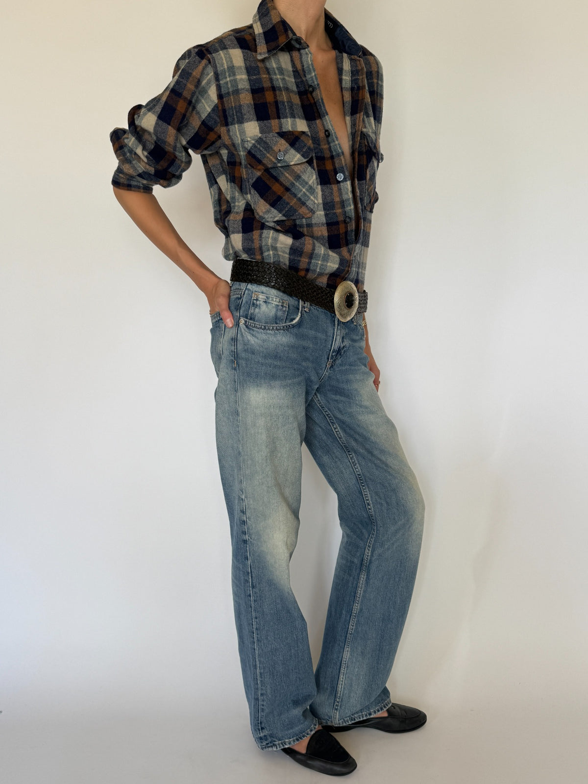 Vintage Pine Hill wool flannel shirt collar and chest pocket detail