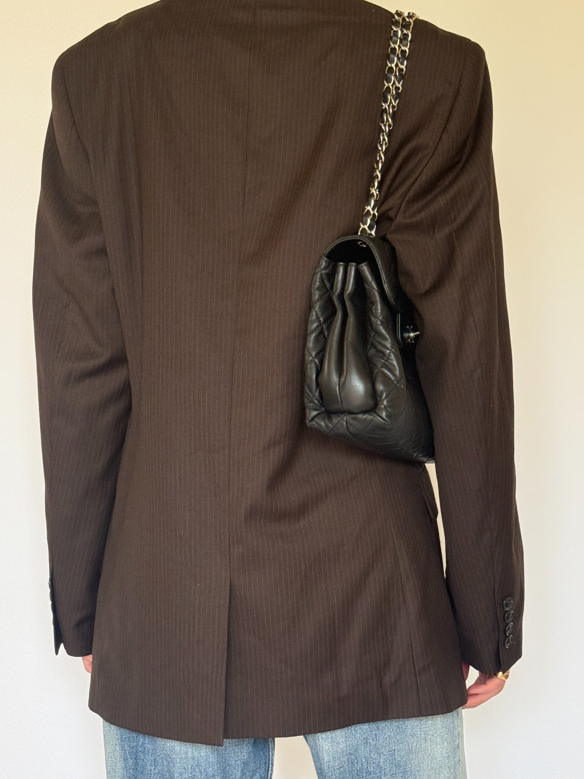 Vintage brown pinstripe blazer back view