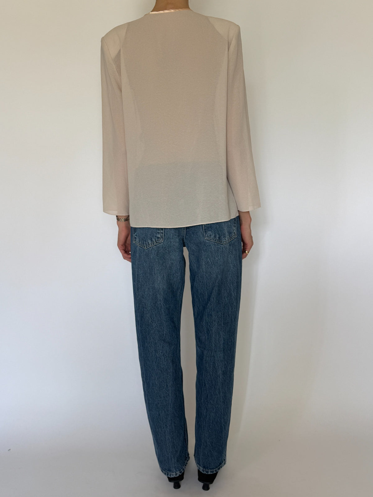 Vintage sheer embellished blouse dusty light pink back view